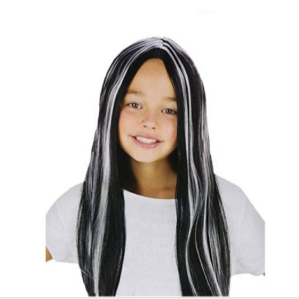 Black And White Long Straight wig vampire witch